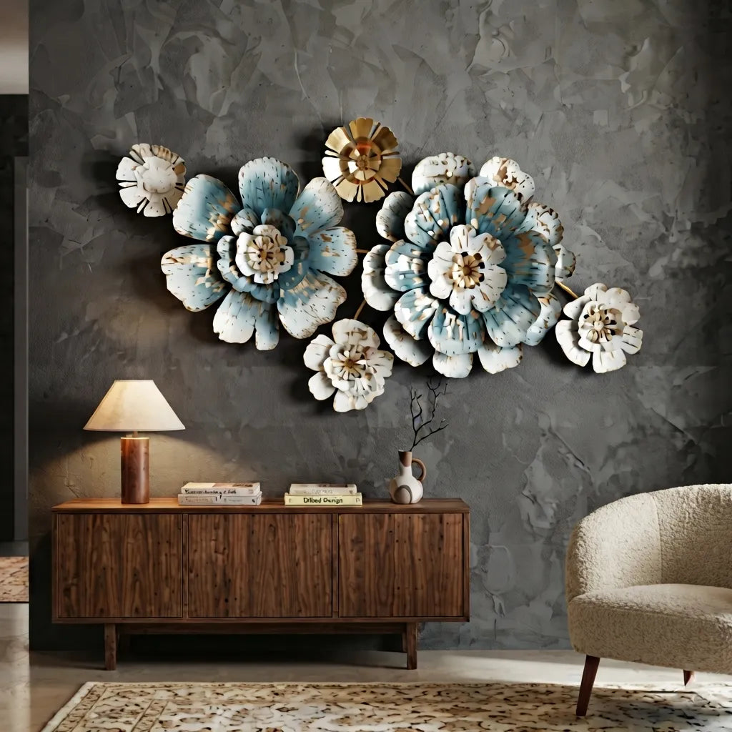 Azure Bloom Metallic Wall Art