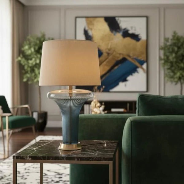Tall Contemporary Drum Shade Crystal Lamp( Pair )