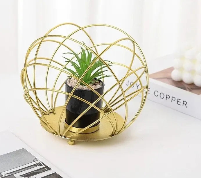Ceramic Black Plant Pot in Gilded Bowl