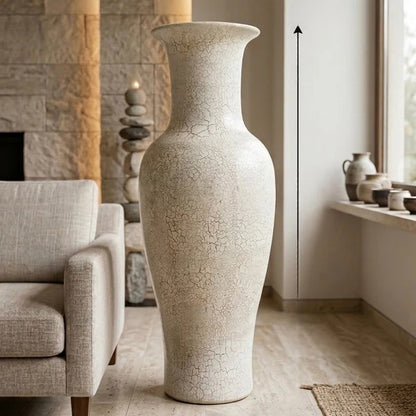 Ivory Serenity Tall Floor Vase with Dried Floral Arrangement
