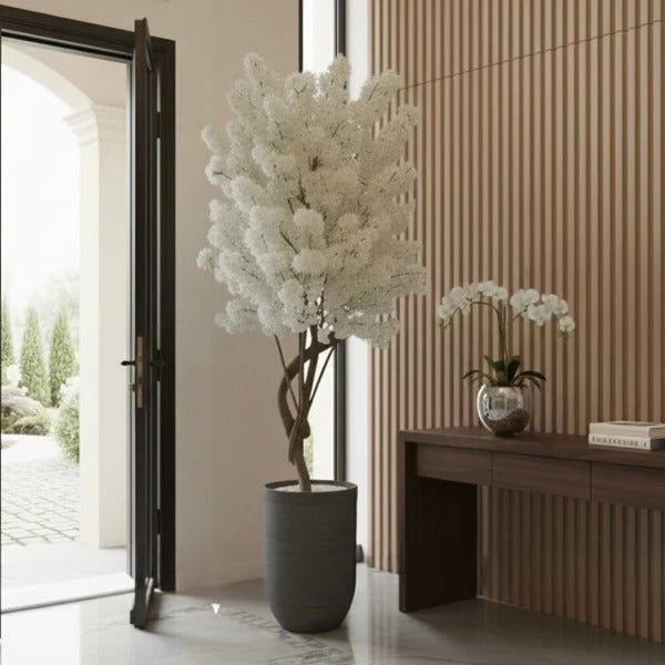 Faux White Cherry Blossom Tree in Modern Planter