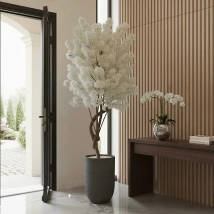Faux White Cherry Blossom Tree in Modern Planter