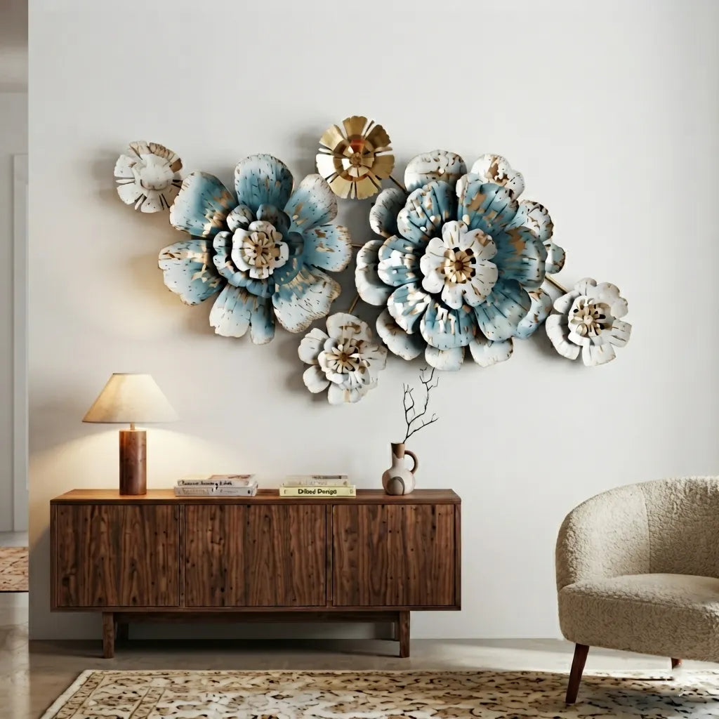 Azure Bloom Metallic Wall Art