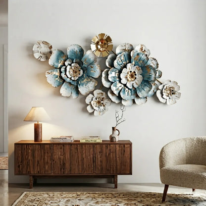 Azure Bloom Metallic Wall Art