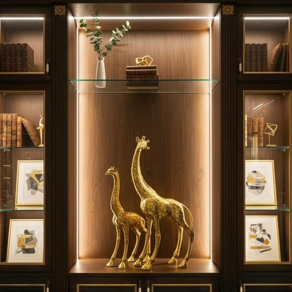 Luxury Golden Textured Giraffe Sculpture Pair (Set of 2)
