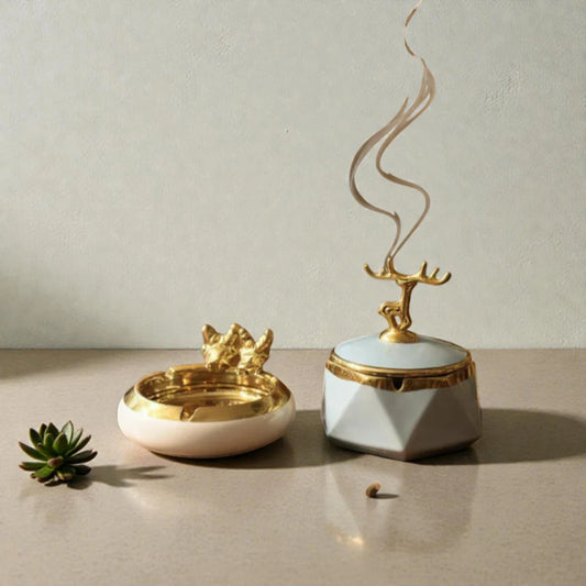 Ceramic Deer Lid Ashtray Set for Home & Office Decor | The Last Interiors